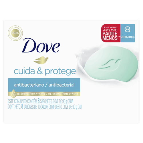 Sabonete em Barra Antibacteriano Dove Cuida & Protege Envoltório 8 Unidades de 90g Cada Leve Mais Pague Menos