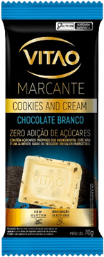 Chocolate-Branco-com-Cookies-and-Cream-Cacau-sem-Adicao-de-Acucar-para-Dietas-de-Ingestao-Controlada-de-Acucares-Vitao-Marcante-Pacote-70g