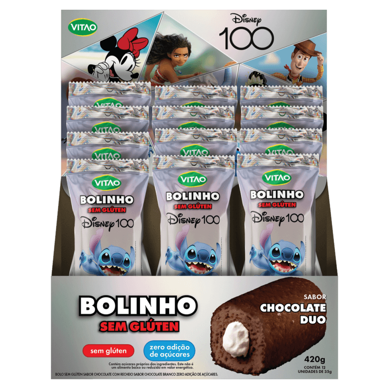 Bolinho-Chocolate-Duo-Recheio-Chocolate-Branco-sem-Gluten-sem-Adicao-de-Acucar-Lilo---Stitch-Vitao-Pacote-35g-Disney-100