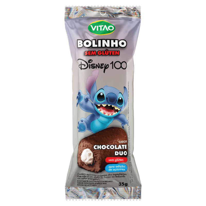 Bolinho-Chocolate-Duo-Recheio-Chocolate-Branco-sem-Gluten-sem-Adicao-de-Acucar-Lilo---Stitch-Vitao-Pacote-35g-Disney-100