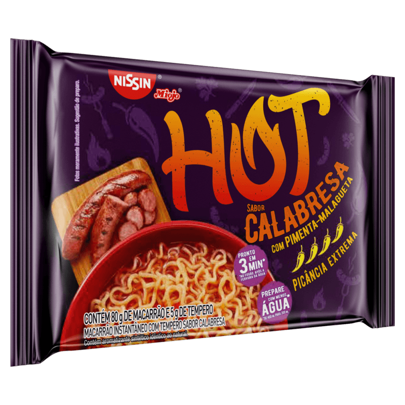 Macarrao-Instantaneo-Lamen-com-Tempero-de-Calabresa-Picancia-Alta-Nissin-Miojo-Hot-Pacote-85g-Sendo-80g-de-Macarrao-e-5g-de-Tempero