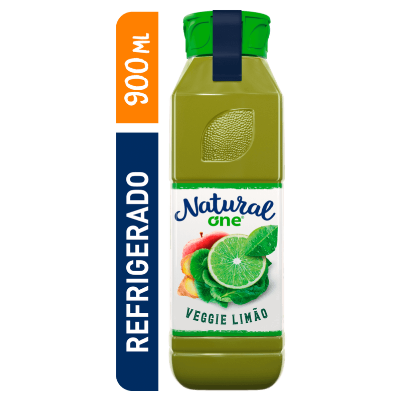 Suco-Misto-Veggie-Limao-Maca-Hortela-Couve-Espinafre-Gengibre-e-Capim-Santo-sem-Adicao-de-Acucar-Natural-One-Refrigerado-Garrafa-900ml