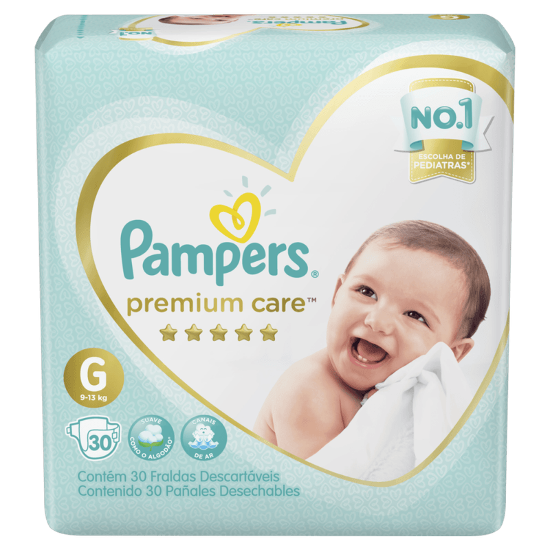 Fralda-Descartavel-Infantil-Pampers-Premium-Care-G-9-a-13kg-Pacote-30-Unidades