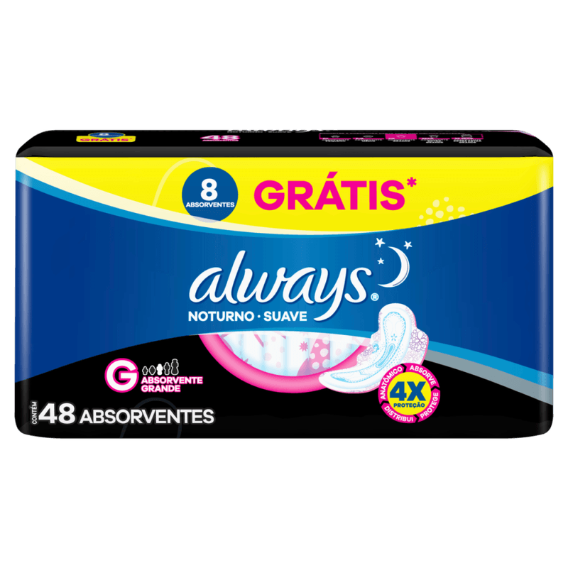 Absorvente-com-Abas-Suave-Always-Noturno-G-Pacote-48-Unidades-Gratis-8-Absorventes