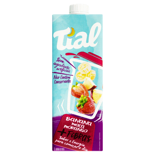 Suco Misto de Banana, Maçã e Morango + Fibras Tial Caixa 1l