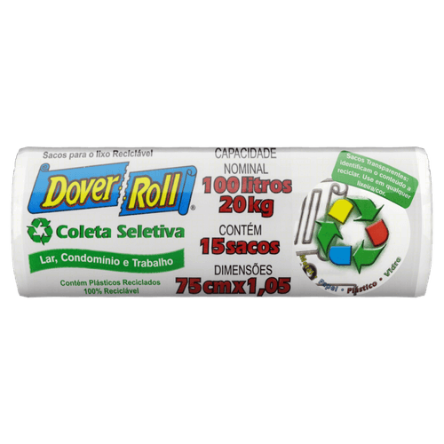 Saco para Lixo Lar, Condomínio e Trabalho Reciclável 100l Dover Roll 15 Unidades