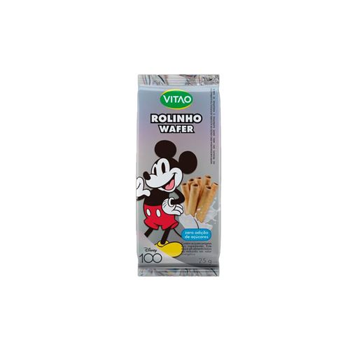 Rolinhos de Wafer Baunilha sem Adição de Açúcar Mickey Mouse Vitao Pacote 25g Disney 100