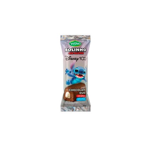 Bolinho Chocolate Duo Recheio Chocolate Branco sem Glúten sem Adição de Açúcar Lilo & Stitch Vitao Pacote 35g Disney 100