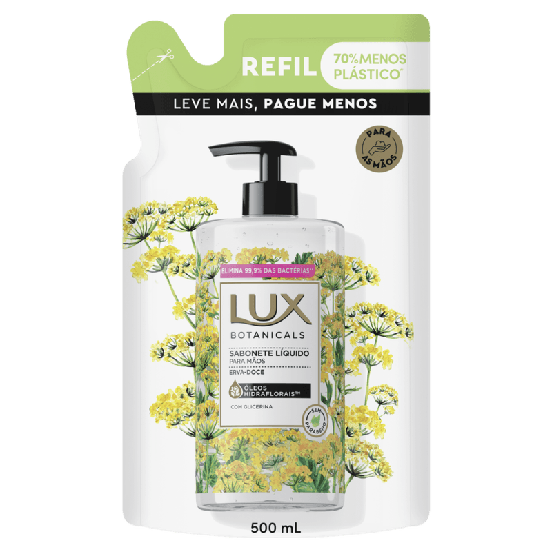 Sabonete-Liquido-para-as-Maos-com-Glicerina-e-Oleos-Hidraflorais-Erva-Doce-Lux-Botanicals-Sache-500ml-Refil-Leve-Mais-Pague-Menos