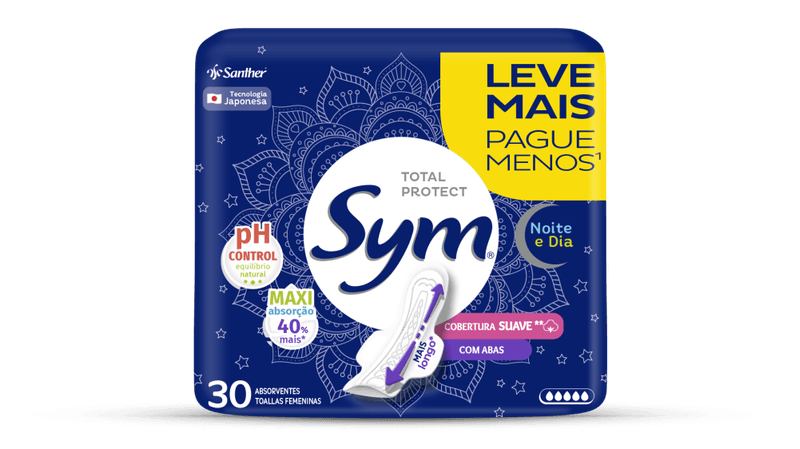 Absorvente-com-Abas-Noite-e-Dia-Total-Protect-Suave-Sym-Pacote-30-Unidades-Leve-Mais-Pague-Menos