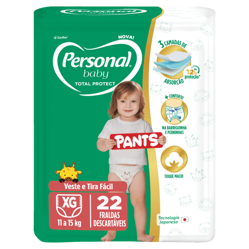 Fralda Descartável Infantil Pants Personal Baby Total Protect XG Pacote 22 Unidades