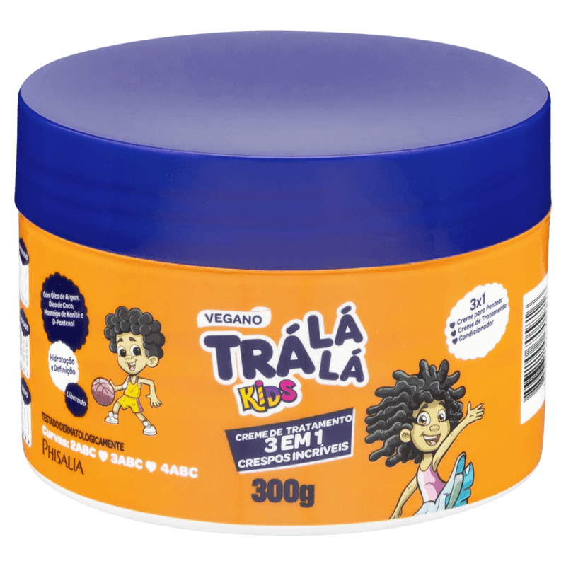 Creme-de-Tratamento-3-em-1-com-Oleo-de-Argan-Oleo-de-Coco-Manteiga-de-Karite-e-D-Pantenol-Tra-La-La-Kids-Crespos-Incriveis-Pote-300g