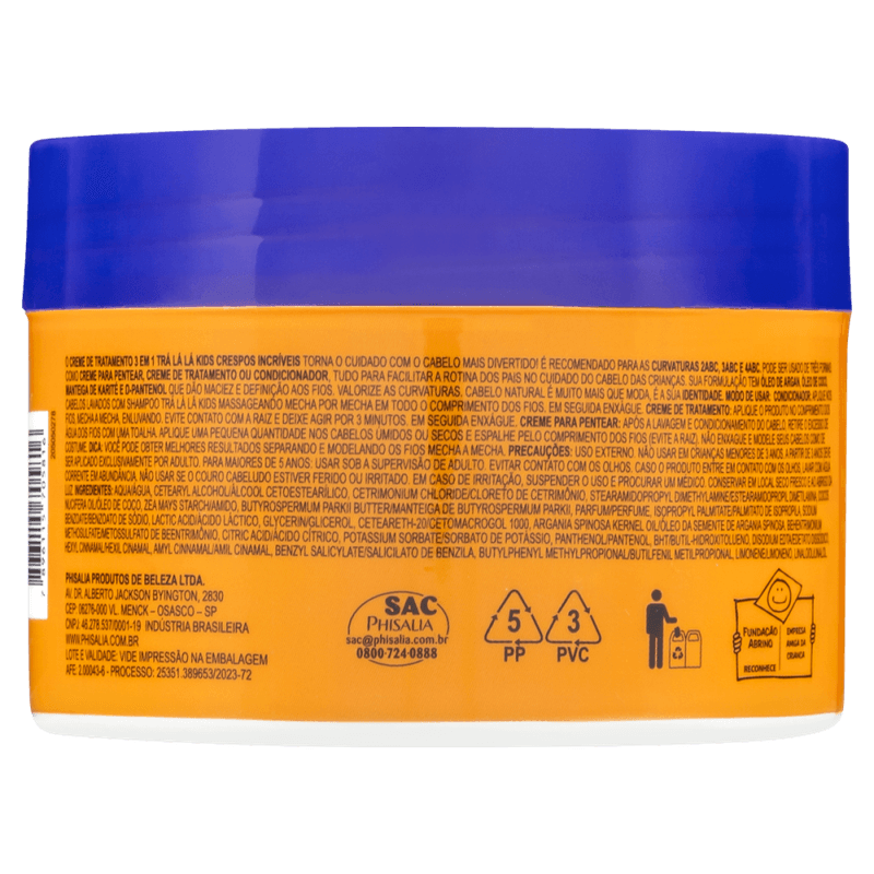 Creme-de-Tratamento-3-em-1-com-Oleo-de-Argan-Oleo-de-Coco-Manteiga-de-Karite-e-D-Pantenol-Tra-La-La-Kids-Crespos-Incriveis-Pote-300g