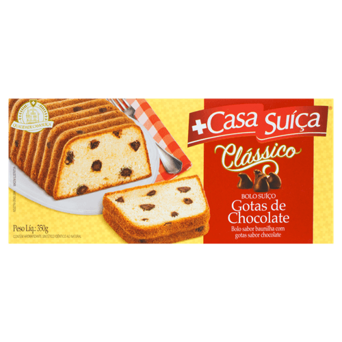 Bolo Suíço Clássico de Baunilha com Gotas de Chocolate Casa Suíça Caixa 350g