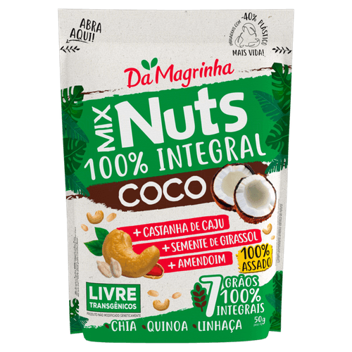 Mix de Nuts 100% Integral Coco, Castanha-de-Caju, Semente de Girassol e Amendoim Da Magrinha 7 Grãos Sachê 50g