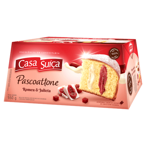 Bolo de Páscoa Recheio Romeu & Julieta Goiabada e Queijo com 1 Sachê de Açúcar de Confeiteiro Casa Suíça Pascoattone Caixa 550g