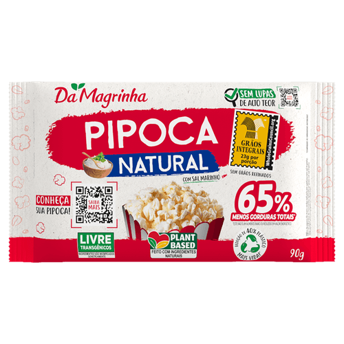 Pipoca para Micro-Ondas Natural com Sal Marinho Da Magrinha Pacote 90g