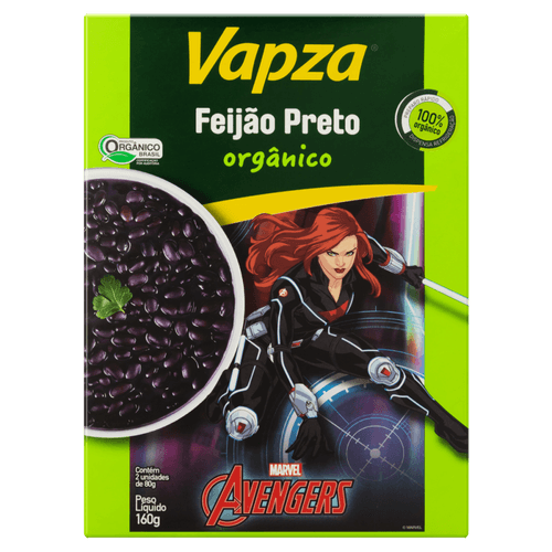 Feijão Preto Orgânico Avengers Vapza Caixa 160g 2 Unidades de 80g Cada