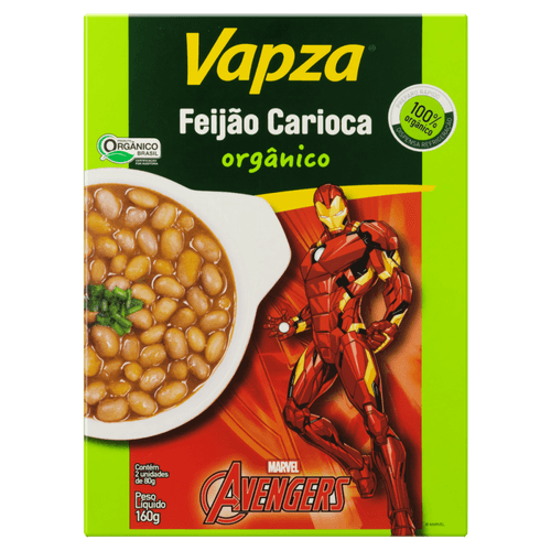 Feijão Carioca Orgânico Avengers Vapza Caixa 160g 2 Unidades de 80g Cada