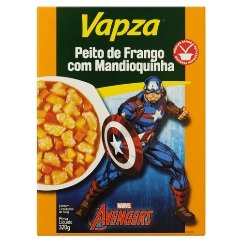 Peito de Frango com Mandioquinha Avengers Vapza Caixa 320g 2 Unidades de 160g Cada