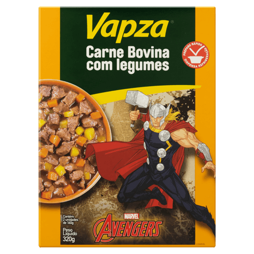 Carne Bovina com Legumes Avengers Vapza Caixa 320g 2 Unidades de 160g Cada