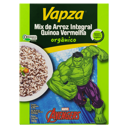 Mix Arroz Integral com Quinoa Vermelha Orgânico Avengers Vapza Caixa 160g 2 Unidades de 80g Cada