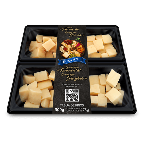 Tábua de Queijos Parmesão, Gouda, Emmental e Gruyère Fracionados Faixa Azul 300g 4 Unidades de 75g Cada