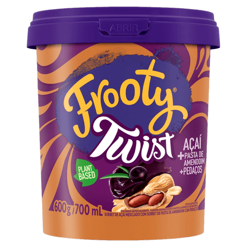 Sorbet Mesclado de Açaí e Pasta de Amendoim com Pedaços Frooty Twist Pote 700ml