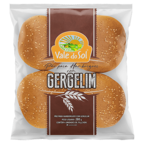 Pão para Hambúrguer com Gergelim Vale do Sol Pacote 280g 4 Unidades de 70g Cada