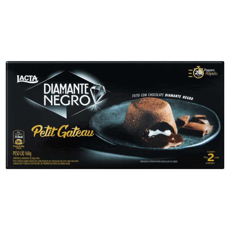 Petit-Gateau-Congelado-Chocolate-Recheio-Diamante-Negro-com-Pedacos-de-Chocolate-ao-Leite-com-Crocante-Lacta-Caixa-160g-2-Unidades-de-80g-Cada