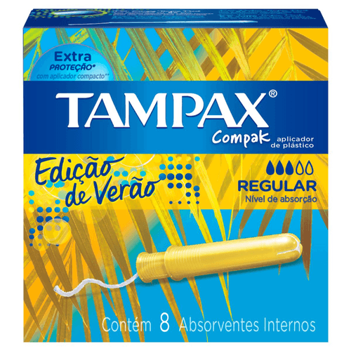 Absorvente Interno Com Aplicador Tampax Compak Regular Caixa 8 Unidades Edição De Verão