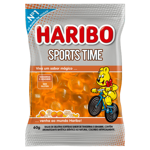 Bala De Gelatina Tangerina E Gengibre Haribo Sports Time Pacote 60g