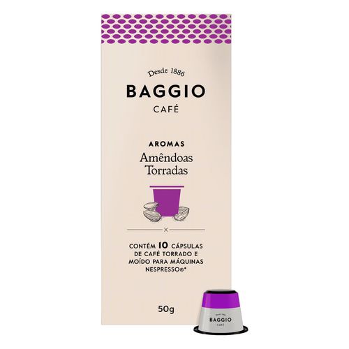 Café em Cápsula Torrado e Moído Amêndoas Torradas 100% Coffea Arabica Baggio Aromas Caixa 50g 10 Unidades