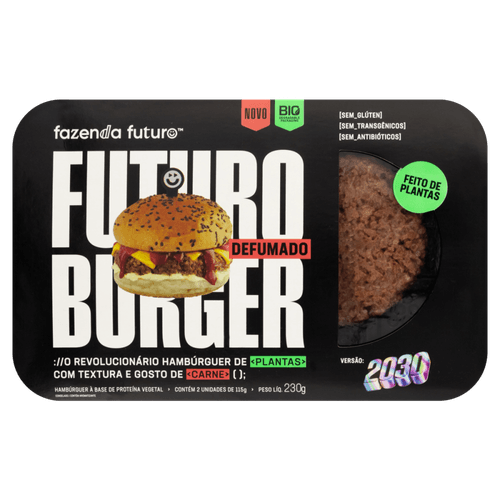 Hambúrguer à Base de Proteína Vegetal Defumado Congelado Fazenda Futuro Burger 2030 Bandeja 230g 2 Unidades de 115g Cada