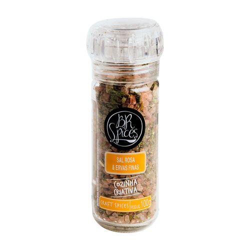 Mistura de Sal Rosa do Himalaia com Tempero à Base de Especiarias com Moedor Ervas Finas BR Spices Gourmet Vidro 100g