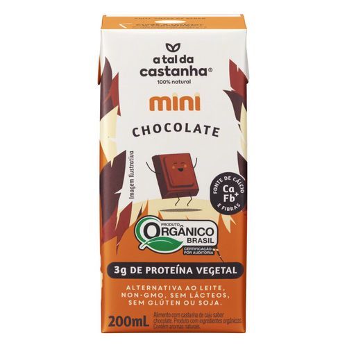 Bebida à Base de Castanha-de-Caju 3g de Proteína Vegetal Orgânica Chocolate A Tal da Castanha Mini Caixa 200ml