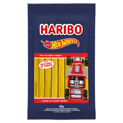 Bala de Gelatina Milkshake de Banana Hot Wheels Haribo Pacote 80g
