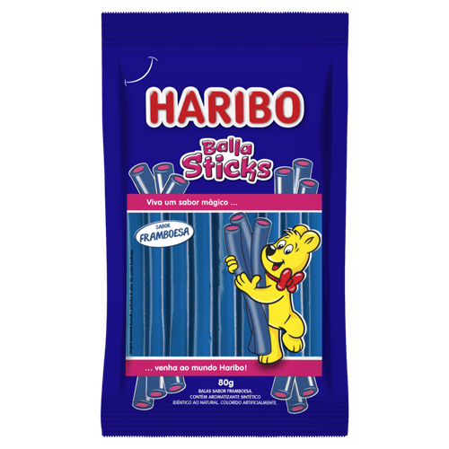 Bala Framboesa Haribo Balla Sticks Pacote 80g