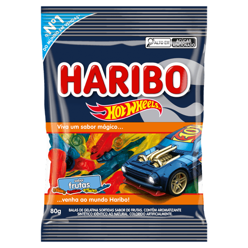 Bala de Gelatina Sortidas de Frutas Hot Wheels Haribo Pacote 80g