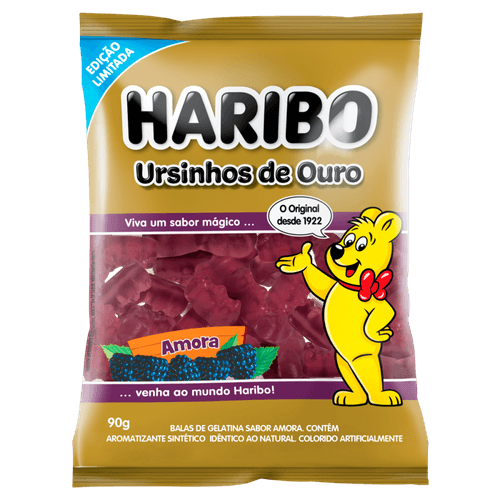 Bala de Gelatina Amora Ursinhos de Ouro Haribo Pacote 90g Edição Limitada
