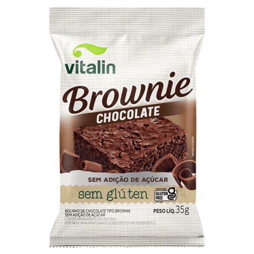 Brownie Integral Chocolate sem Glúten sem Adição de Açúcar Vitalin Pacote 35g