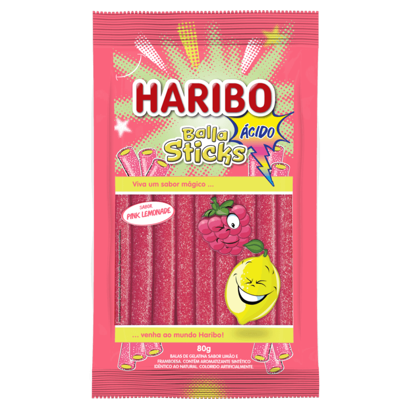 Bala-de-Gelatina-Pink-Lemonade-Limao-e-Framboesa-Acida-Haribo-Balla-Sticks-Pacote-80g