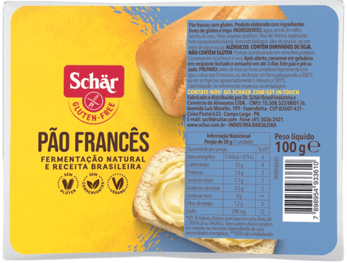 Pão Francês Pré-Assado sem Glúten Zero Lactose Schär Bandeja 100g