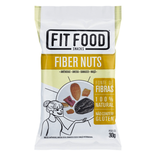 Mix de Frutas e Sementes Amêndoas, Ameixa Seca, Damasco Seco e Maçã Desidratada Fiber Nuts Fit Food Pacote 30g