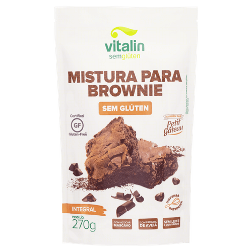 Mistura para Bolo Brownie e Petit Gâteau Integral sem Glúten Vitalin Sachê 270g