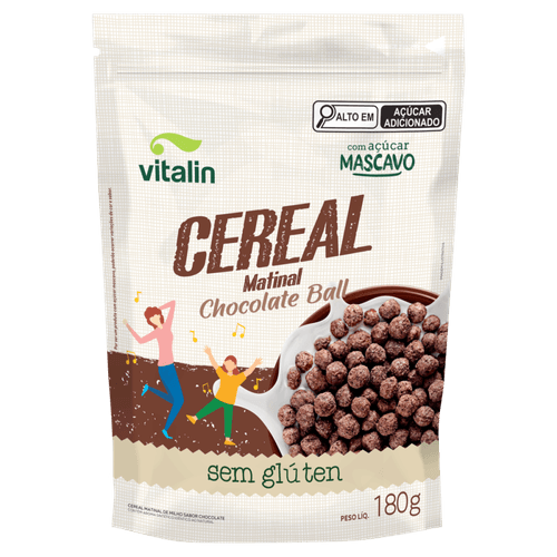 Cereal Matinal de Milho com Açúcar Mascavo Chocolate Ball sem Glúten Vitalin Pouch 180g