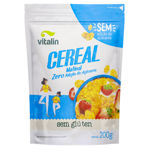 Cereal Matinal de Flocos de Milho Tradicional Zero Lactose sem Adição de Açúcar Vitalin Pouch 200g