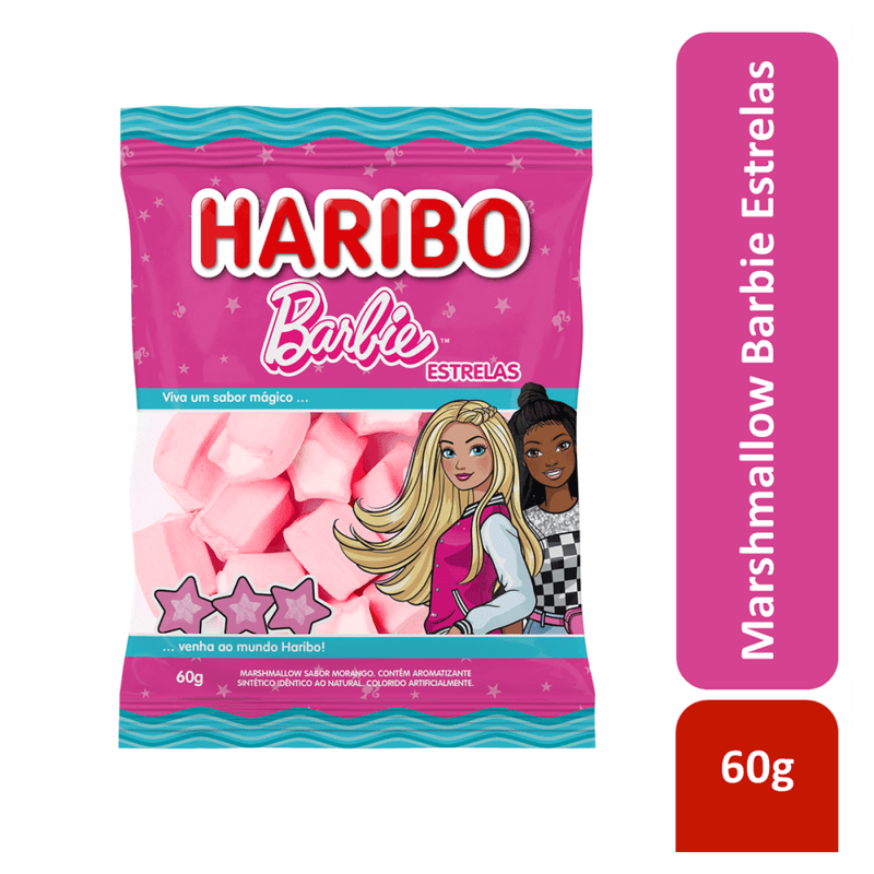 Marshmallow-Morango-Barbie-Estrelas-Haribo-Pacote-60g