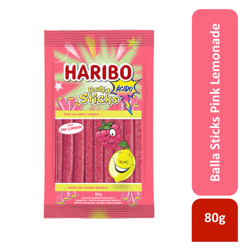 Bala-de-Gelatina-Pink-Lemonade-Limao-e-Framboesa-Acida-Haribo-Balla-Sticks-Pacote-80g