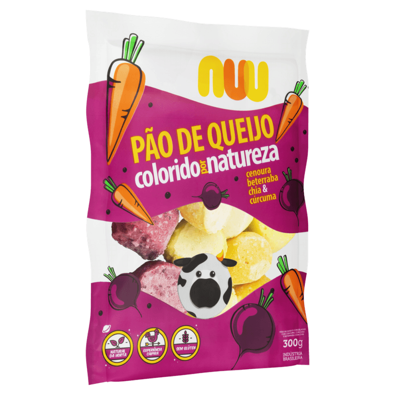 Pao-de-Queijo-Congelado-com-Cenoura-Curcuma-e-Beterraba-Chia-Nuu-Colorido-por-Natureza-Pacote-300g